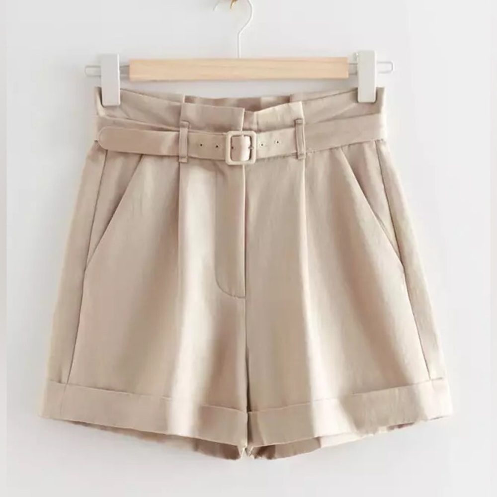 & Other Stories High Waist Tan Shorts